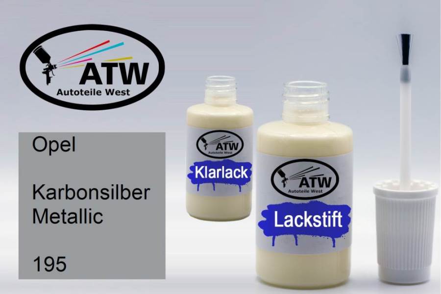 Opel, Karbonsilber Metallic, 195: 20ml Lackstift + 20ml Klarlack - Set, von ATW Autoteile West.